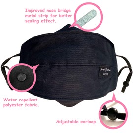 KELAMY 2 Pack of Origami Style Cloth Face Mask Reusable, Filter Pocket, Nose Wire, Chin Cup (2-Pack, Black + Black, Medium - Child Age 6-11)