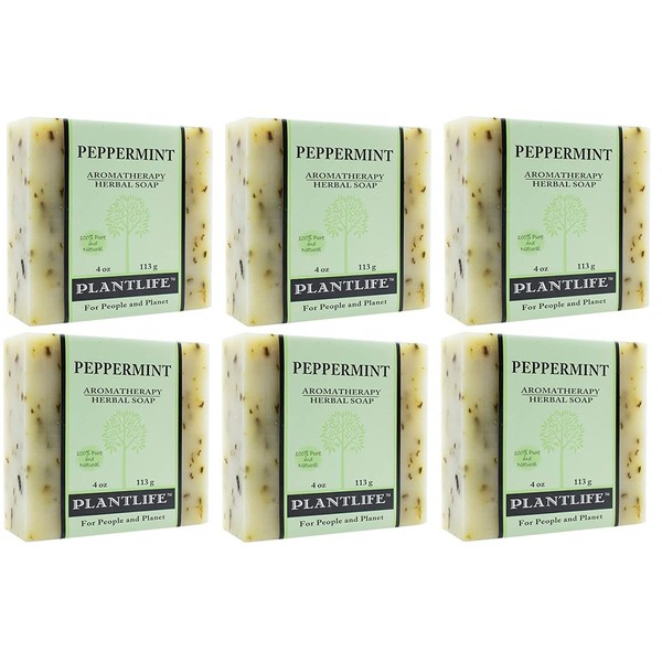 Plantlife Aromatherapy Soap Bar Peppermint Value Pack - 4 oz Each Bar (Pack of 6 Bars)