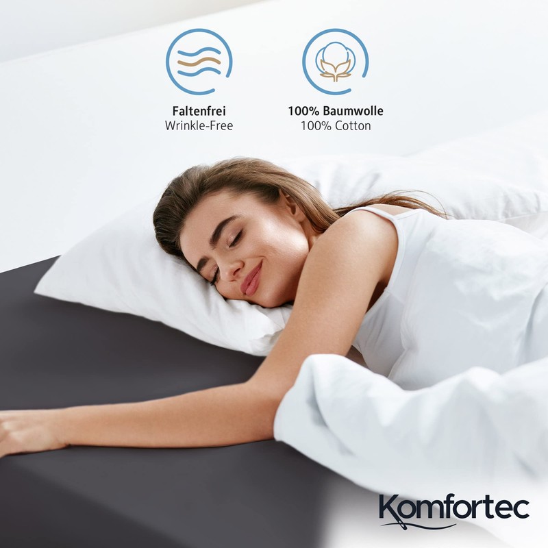 Komfortec Jersey Fitted Sheet 180 x 200 cm, 100% Cotton,