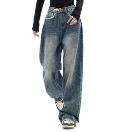EMMIOL Baggy Jeans for Women High Waist Streetwear Jeans Vintage Wide Leg Straight Denim Pants Womens Casual Trousers