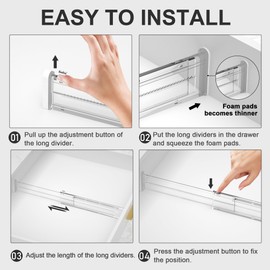 HiYZ Adjustable Drawer Dividers - Expandable 12.6''-22.8'' Kitchen Drawer Organizers Separators for Utensils, Tools, Clothing, Socks, Dresser, Easy Assemble, Secure Fit - 8 Long Dividers