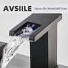 AVSIILE LED Bathroom Faucet 3 Hole, Matte Black Waterfall Bathroom