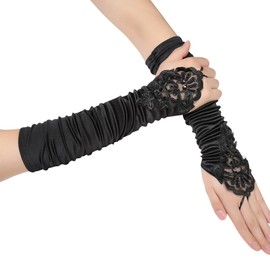 BABEYOND Short Opera Party 20s Fingerless Satin Gloves Tea Party Stretchy Adult Size Elbow Length