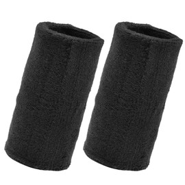 GOGO 2 Pcs Thick Wristband Terry Cloth Sports Sweatband - Black 2 Pack