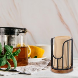 BUNCHBRAVO Bathroom Cup Dispenser Black with Wood Base, 3 oz Disposable Cup Holder Mouthwash Cup Organizer for Home, Kitchen, or Guest Room