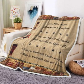 DYNH Country Throw Blanket, Rustic Western Star Country Stars with Berries and Funny Words Country Primitive Throw Flannel Blankets, Primitive Country Plush Cozy Fuzzy Blanket 50" x 60"