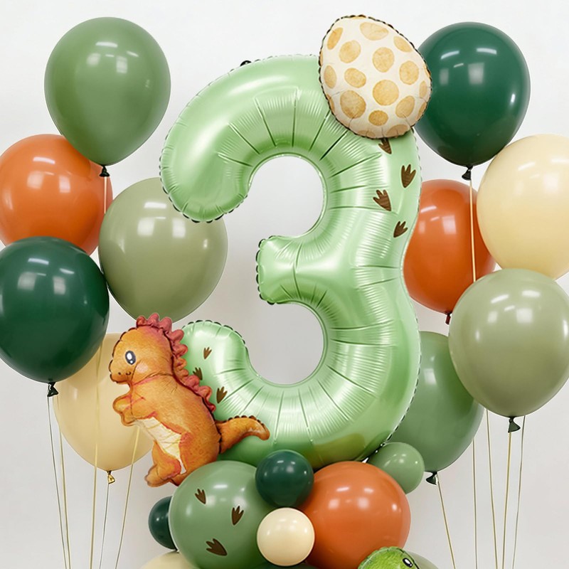Wuokkig Orange Dinosaur Balloons, 42Pcs Number 4 Dinosaur Party Decoration