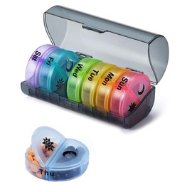 Ruayia Tablettenbox mit 7 Tage morgens abends 2 fächer, Klein Pillendose Große Fächer für Kinder äLtere und HäNde, Pillendose Unterwegs - Farbig