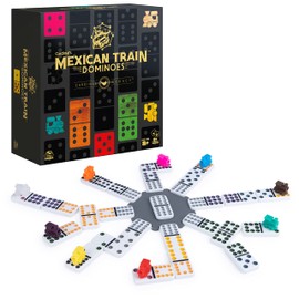 Spin Master Games Legacy Deluxe Mexican Train Dominoes, Classic Original Board Game Set Double-12 Dominoes with Sturdy Wood Case, for Kids and Adults Aged 8 and up