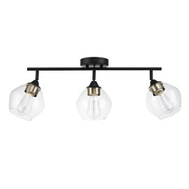 Globe Electric 59619 Harrow 3-Light Track Lighting, Matte Black, Antique Brass Accents, Clear Glass Shades, Bulbs Included, 650 Lumen