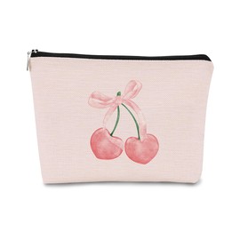 BARPERY Pink Coquette Cherry Bow Aesthetic Makeup Cosmetic Bag, Cute Makeup Bag, Trendy Preppy Makeup Bag, Preppy Stuff, Preppy Gifts, Coquette Stuff, Pink Makeup Pouch