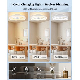 Gyradi Ceiling Fans with Lights and Remote - 20'' Low Profile Ceiling Fan, 3000-6500K Dimmable Modern Flush Mount LED Fan Light, 6 Speeds, Quiet DC Motor, White Ceiling Fans for Bedroom, Living Room