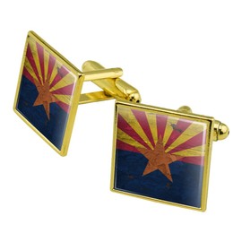 GRAPHICS & MORE Rustic Arizona State Flag Distressed USA Square Cufflink Set Gold Color