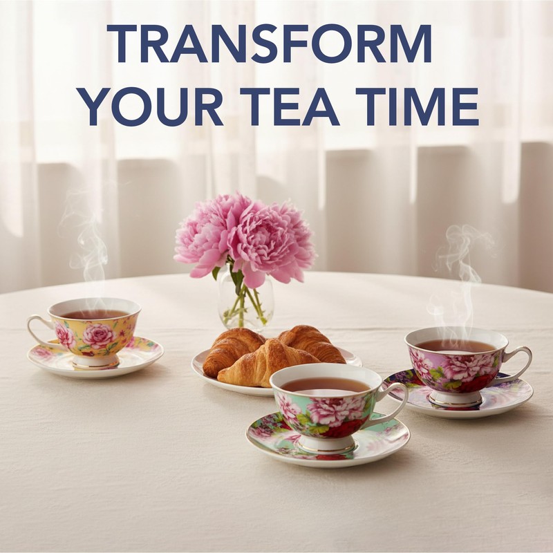 BTaT- Tea Cups and Saucers, Set of 6, 8 oz,