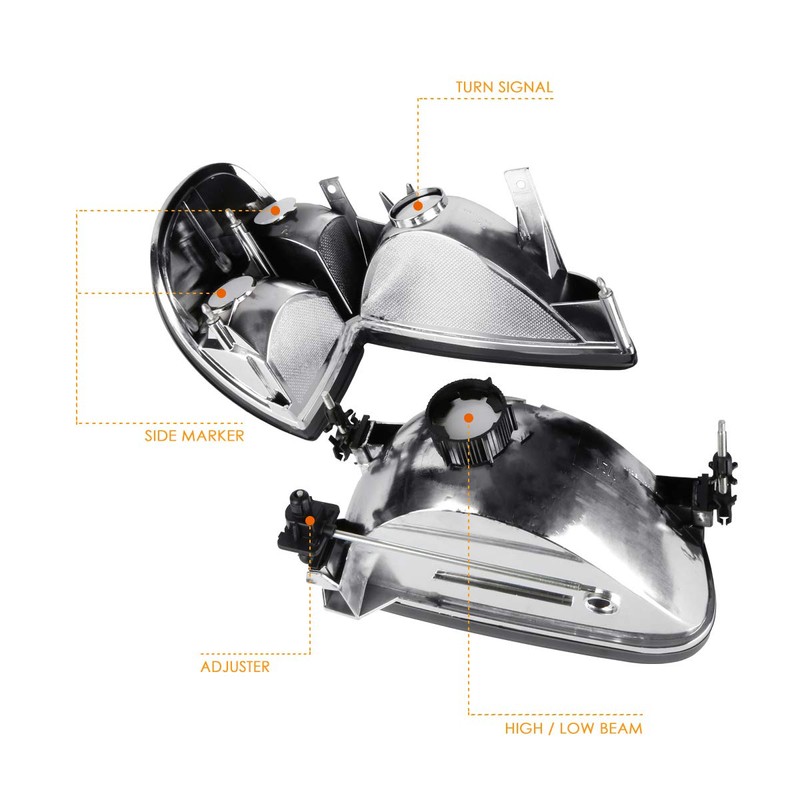 [4Pcs-Set] Headlights Assembly+Corner Lamps Compatible with Ford Explorer 95-01,Chrome Housing/Amber