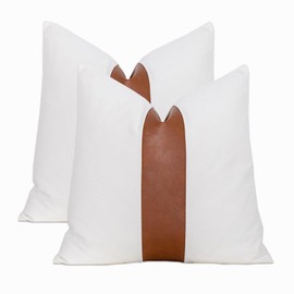 Vfuty Set of 2 White Decorative Pillow Covers Modern Faux Leather Throw Pillow Covers for Couch Living Room Bedroom, Accent Square Cushion Covers 18 x 18 Inches, Off White
