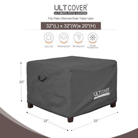 ULTCOVER Waterproof Patio Ottoman Cover Square Outdoor Side Table Furniture Covers Size 32L x 32W x 20H inch, Black