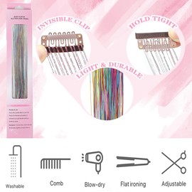 Hair Tinsel 12 Pcs Clip in Hair Tinsel Kit for Girls 22 Inch Glitter Fairy Tinsel Hair Extensions Colorful Heat Resistant Party Festival Hair Accessories for Women Kids
