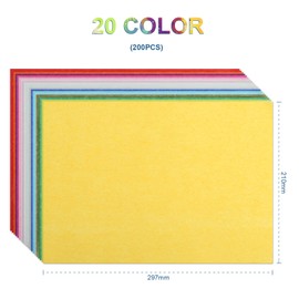 NALER Thin Leaf Paper Flower Paper 200 Sheets for Crafts, Colorful, 20 Colors, A4, 11.7 x 8.3 inches (297 x 210 mm)