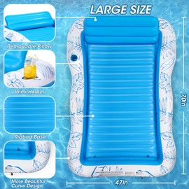 Inflatable Adult Pool Lounger Float - BAIAI Large Beach Sun Tanning Floats Raft Sunbathing Water Lounge Floaties Tub with Drink Holder - Blow Up River & Lake Suntan Floating Swimming Mattress Mat(L)