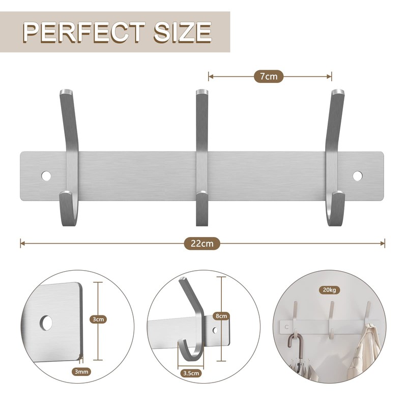 Dripex Coat Hook Rack Wall Mounted 304 Stainless Steel Hanger