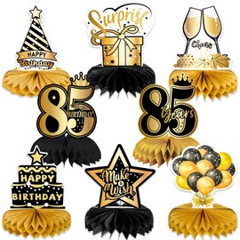 Qpout 8pcs 85th Birthday Decorations Honeycomb Centerpieces for Women Men, Tables Decorations Cheers to 85 Years Honeycomb Table Centerpiece Topper Cheers to 85 Years Birthday Party Table Sign Decor