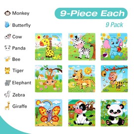 Lekebobor Toddler Puzzles for Kids 3-8 Years Old, 9 Pieces Animals Wooden Jigsaw Puzzles, Preschool Educational Learning Toys for Toddlers (9 Pack)