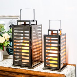 TRIROCKS Stainless Steel Lantern Set of 2, 15" Tall Decorative Candle Lanterns with Tempered Glass Panels, Indoor & Outdoor Home Decor for Living Room, Tabletop, Parties & Events - Black Finish