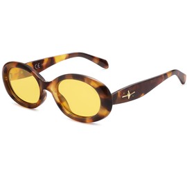 SOJOS Small Retro Oval Polarized Sunglasses for Women Men 90s Vintage Small Face UV400 Protection Tiny Sun Glasses SJ2286,Brown/Yellow