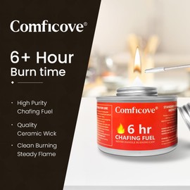 Comficove 6 Hour Chafing Fuel - Food Warmer for Chafing Dish Buffet Set - Liquid Safe Fuel with Wick for Chafing Dish (Pack of 12)