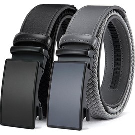 Men's Elastic Leather Ratchet Belt 2 Pack - Braided Stretch Woven Fabric Belt for Golf Pants Jeans