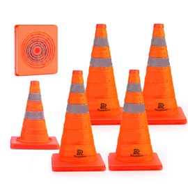 RoadHero 18 Inch 6 Pack Collapsible Traffic Safety Cones, Multi Purpose Pop-up Cones with Reflective Collar for Road Safety, Orange Cones for Driving Training, Parking Lots