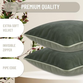 Blau Marité Decorative Velvet Throw Pillow Covers with Trim. Soft Velvet Decorative Pillow Cases. Velvet Cushion Covers. Contrast Pipping.(Grey, 12"x20")