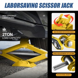 Auto Dynasty Scissor Jack, 2 Ton (4409 LBS) Portable Car Lift Jack, Quick Lift Car Tire Changing Kit with Extended Ratchet Wrench for SUV MPV Auto, Yellow