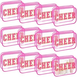 Kacctyen 12 Pack Cheer Clear Makeup Bags, Hot Pink, Travel Cosmetic Pouches