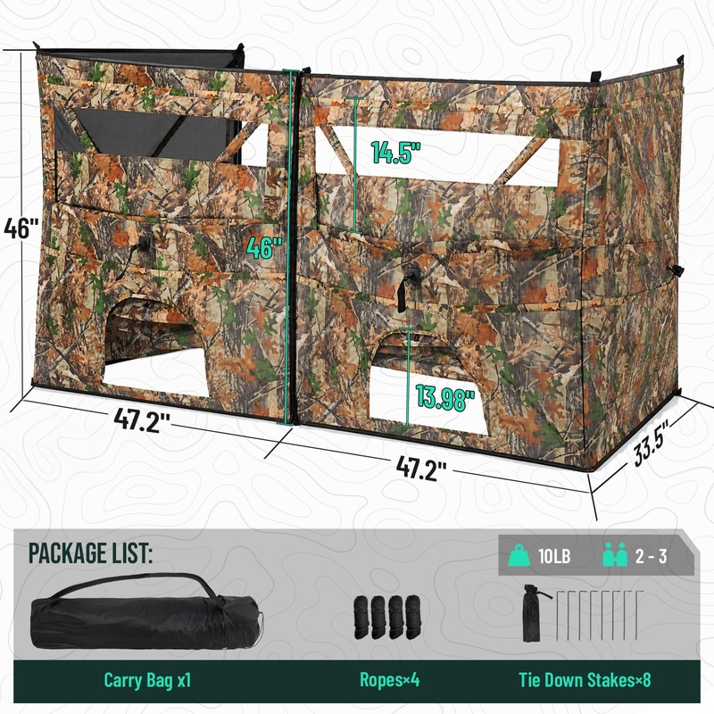 HUNTSEN 4-Panel Hunting Blind - 360° See Through with Wide