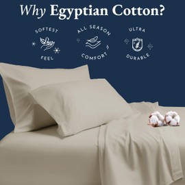 California Design Den Certified Luxury Queen Bed Sheets Set, 100% Egyptian Cotton Deep Pocket Bed Sheets Set, Sateen Cooling Sheets for Hot Sleepers, Beige Sheets Queen