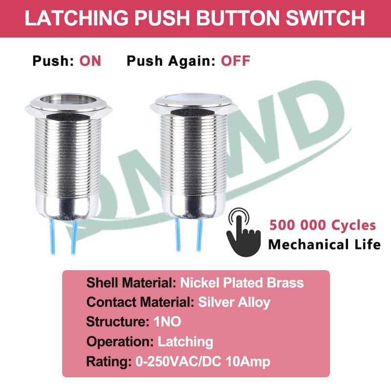 DMWD 22mm Waterproof IP67 Metal Latching Push Button Switch Heavy