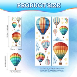 Peacoblue Fensteraufkleber Statisch Haftend 30x90cm, 2 BöGen Mit 24 StüCk HeißLuftballons Und Himmel, Dekorativer, Abnehmbarer Fensteraufkleber, HeimbüRo-Dekoration FüR Glasfenster, Spiegel