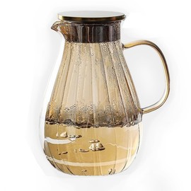 1.7 Liter/58oz Glass Pitcher with Lid Water Carafe Jug with Spout Handle for Hot/Cold Water Tea Beverage Stove & Refrigerator Safe