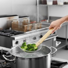 TrueCraftware- 8” Coarse Mesh Skimmer Galvanized Steel with Natural Bamboo Handle- Spider Strainer Ladle Kitchen Frying Food Pasta Spaghetti for Cooking and Frying Pasta Strainer Spoon