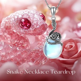 DAYLINLOVE Snake Chain 925 Sterling Silver Rose Moonstone Tear Pendant Necklace Animal Renaissance Age Jewellery Anniversary Gift Women Girls Women Mother Snake Lovers, Sterling Silver, No Gemstone