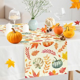 FurniGift Pumpkin Buffalo Plaid Fall Table Runner, Fall Maple Leaves Kitchen Dining Table Runner Decoration for Thanksgiving Party Decor 13x72 Inch