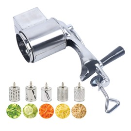Stainless Steel Manual Vegetable Cutter Grater Potato Grater Stainless Steel Drum Cutter with 5 Drum Inserts