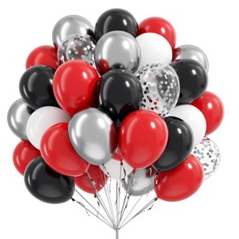 Red and Black Balloons, 60pcs 12inch Red Black White Silver Confetti Balloons for Graduation Birthday Party Decorations