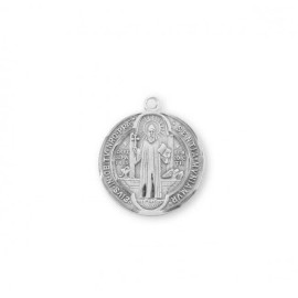 Large Size 925 Sterling Silver Saint Benedict Pendant Medal Necklace With Chain