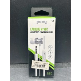 InEar New Earbuds With Microphone 3.5mm Audio Wired 4 Ft Plug White Silver Pugg NIB