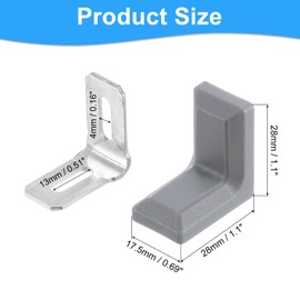 QUARKZMAN Pack of 12 90 Degree Plastic Corner Brackets, 28 x 175 x 28 mm Shelf Brackets with Screws for Cabinets, Grey