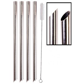 4 POINT END BOBA Straw Stainless Steel Extra Wide 1/2" x 9.5" Long Tapioca Pearl Bubble Tea Thick FAT - CocoStraw Brand