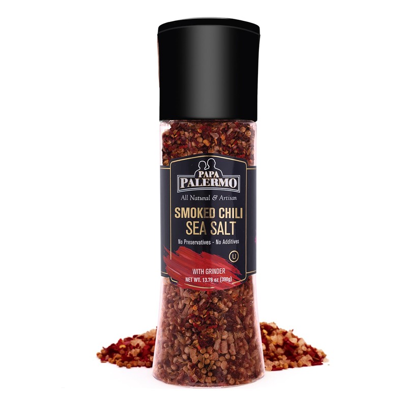 Papa Palermo Smoked Chili Pepper Sea Salt Seasoning with Grinder,
